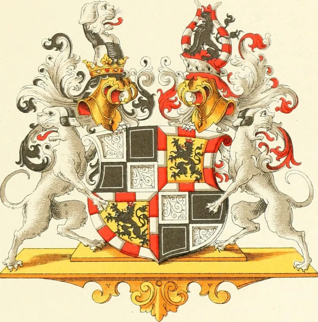An illustration from Das Wappen des fürstlichen Hauses Hohenzollern in seiner Entwicklung von der ältesten Zeit bis zur Gegenwart historisch dargestellt, nebst Anhang: Hohenzollern'sche Allianz-Wappen, 1889, leaf 40
