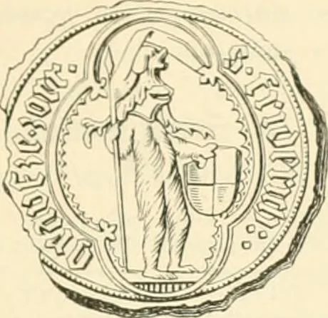 An illustration from Das Wappen des fürstlichen Hauses Hohenzollern in seiner Entwicklung von der ältesten Zeit bis zur Gegenwart historisch dargestellt, nebst Anhang: Hohenzollern'sche Allianz-Wappen, 1889, leaf 50