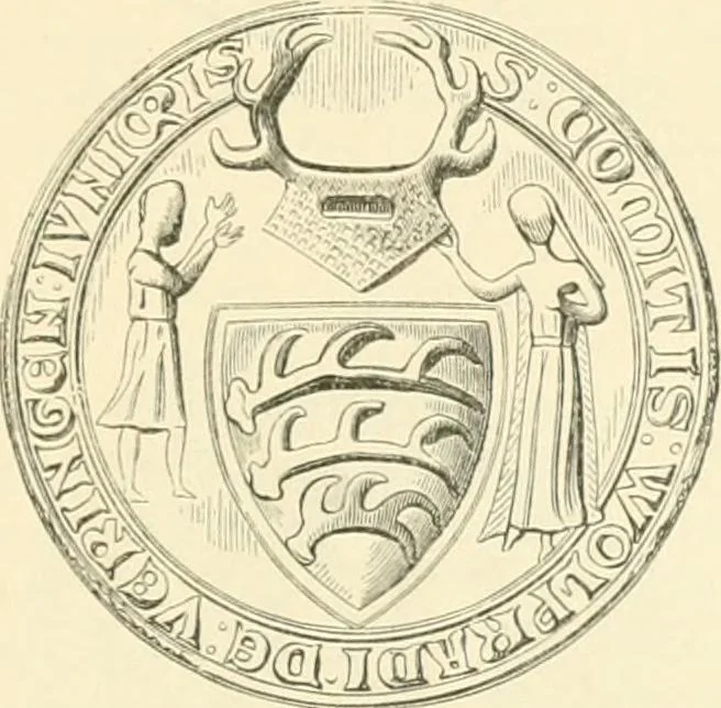 An illustration from Das Wappen des fürstlichen Hauses Hohenzollern in seiner Entwicklung von der ältesten Zeit bis zur Gegenwart historisch dargestellt, nebst Anhang: Hohenzollern'sche Allianz-Wappen, 1889, leaf 54