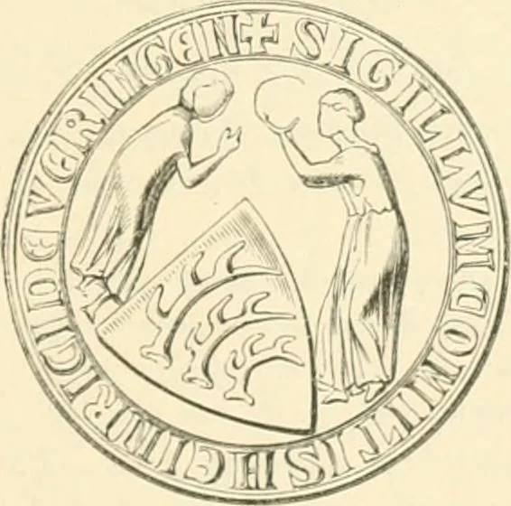 An illustration from Das Wappen des fürstlichen Hauses Hohenzollern in seiner Entwicklung von der ältesten Zeit bis zur Gegenwart historisch dargestellt, nebst Anhang: Hohenzollern'sche Allianz-Wappen, 1889, leaf 54