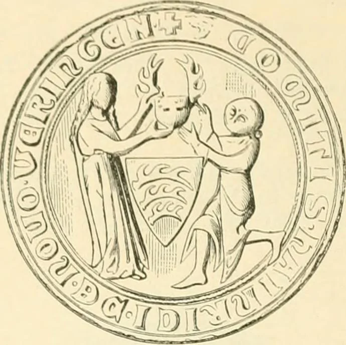 An illustration from Das Wappen des fürstlichen Hauses Hohenzollern in seiner Entwicklung von der ältesten Zeit bis zur Gegenwart historisch dargestellt, nebst Anhang: Hohenzollern'sche Allianz-Wappen, 1889, leaf 55