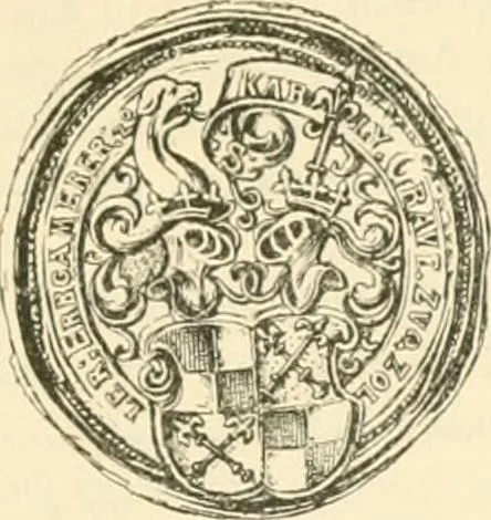 An illustration from Das Wappen des fürstlichen Hauses Hohenzollern in seiner Entwicklung von der ältesten Zeit bis zur Gegenwart historisch dargestellt, nebst Anhang: Hohenzollern'sche Allianz-Wappen, 1889, leaf 62