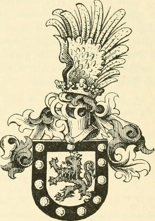 An illustration from Das Wappen des fürstlichen Hauses Hohenzollern in seiner Entwicklung von der ältesten Zeit bis zur Gegenwart historisch dargestellt, nebst Anhang: Hohenzollern'sche Allianz-Wappen, 1889, leaf 67