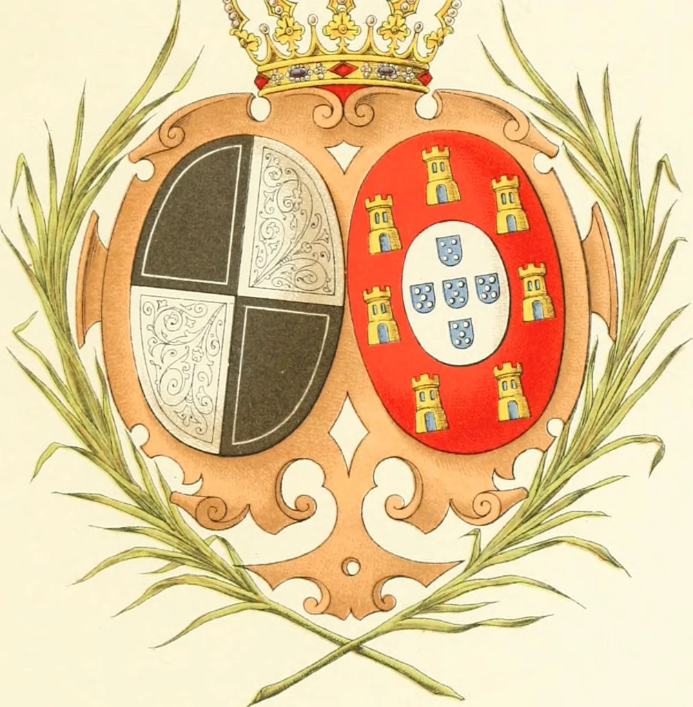 An illustration from Das Wappen des fürstlichen Hauses Hohenzollern in seiner Entwicklung von der ältesten Zeit bis zur Gegenwart historisch dargestellt, nebst Anhang: Hohenzollern'sche Allianz-Wappen, 1889, leaf 82