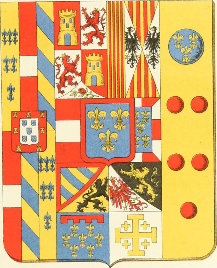 An illustration from Das Wappen des fürstlichen Hauses Hohenzollern in seiner Entwicklung von der ältesten Zeit bis zur Gegenwart historisch dargestellt, nebst Anhang: Hohenzollern'sche Allianz-Wappen, 1889, leaf 86