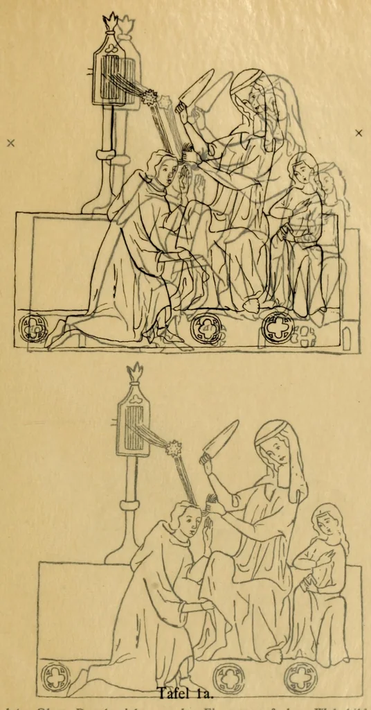 An illustration from Das Webebild in der Manesse-Handschrift und seine angebliche Vorlage, 1911, leaf 29