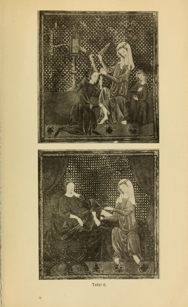 An illustration from Das Webebild in der Manesse-Handschrift und seine angebliche Vorlage, 1911, leaf 41