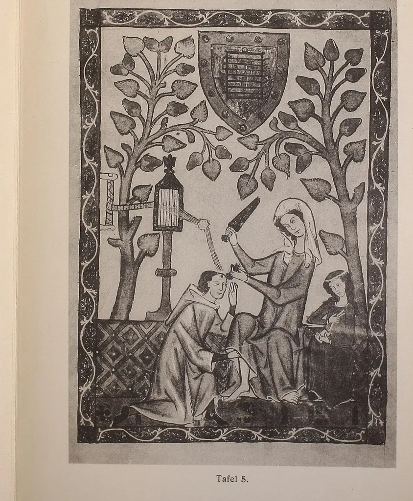 An illustration from Das Webebild in der Manesse-Handschrift und seine angebliche Vorlage, 1911, leaf 43