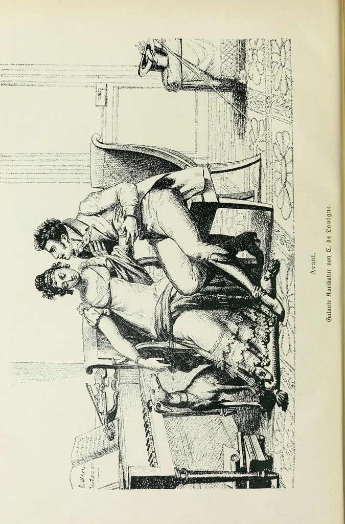 An illustration from Das Weib in der Karikatur Frankreichs : mit 448 Textillustrationen und 72 farbigen Kunstblättern nach seltenen und amüsanten französischen Karikaturen aus allen Zeitepochen, 1907, leaf 100