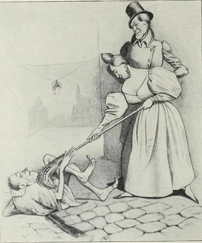 An illustration from Das Weib in der Karikatur Frankreichs : mit 448 Textillustrationen und 72 farbigen Kunstblättern nach seltenen und amüsanten französischen Karikaturen aus allen Zeitepochen, 1907, leaf 106