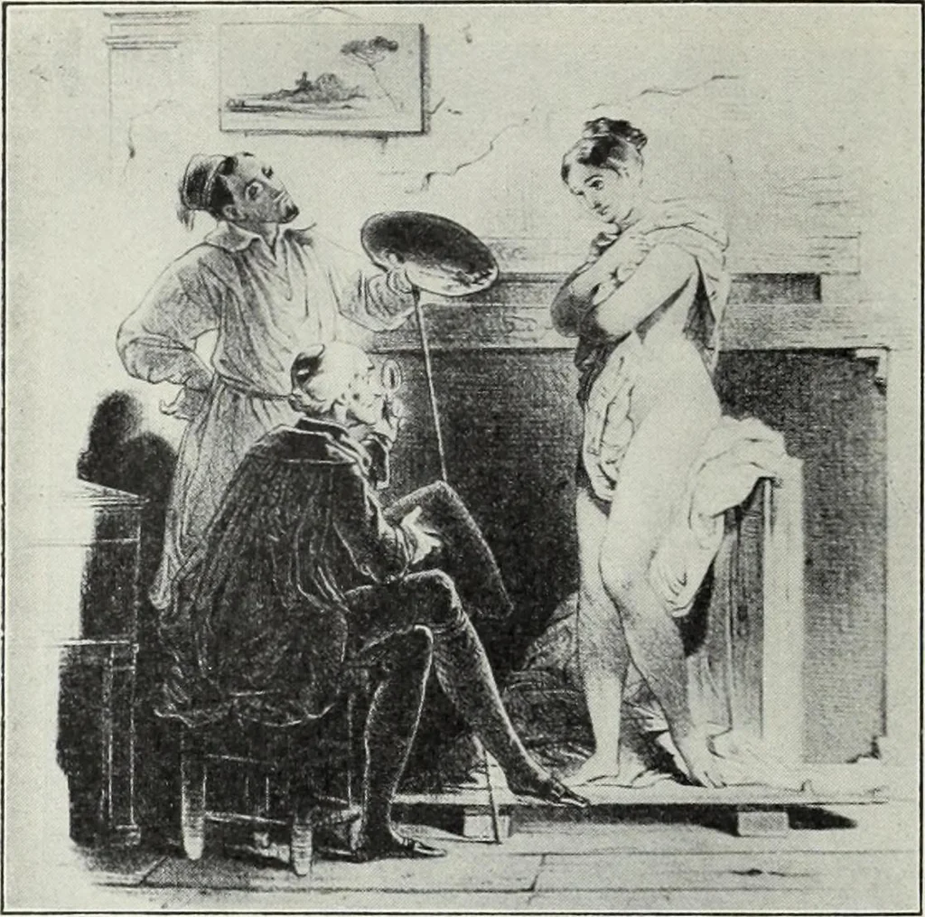 An illustration from Das Weib in der Karikatur Frankreichs : mit 448 Textillustrationen und 72 farbigen Kunstblättern nach seltenen und amüsanten französischen Karikaturen aus allen Zeitepochen, 1907, leaf 108