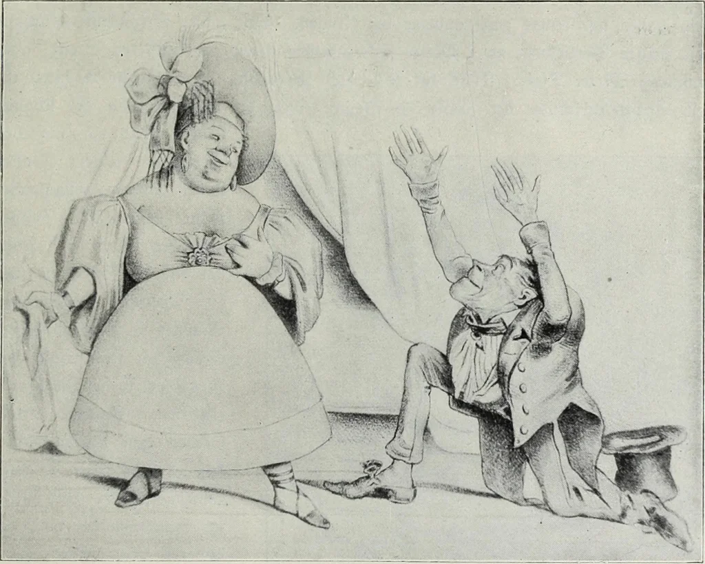 An illustration from Das Weib in der Karikatur Frankreichs : mit 448 Textillustrationen und 72 farbigen Kunstblättern nach seltenen und amüsanten französischen Karikaturen aus allen Zeitepochen, 1907, leaf 109