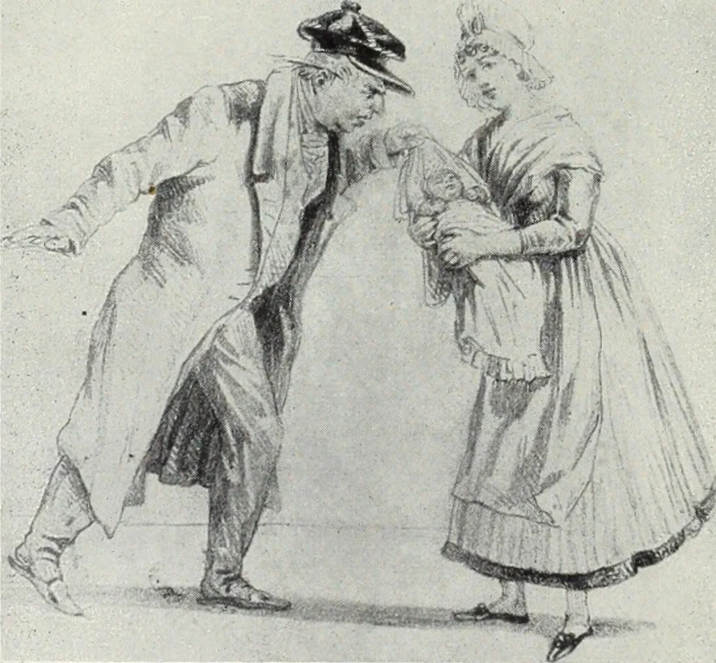 An illustration from Das Weib in der Karikatur Frankreichs : mit 448 Textillustrationen und 72 farbigen Kunstblättern nach seltenen und amüsanten französischen Karikaturen aus allen Zeitepochen, 1907, leaf 110