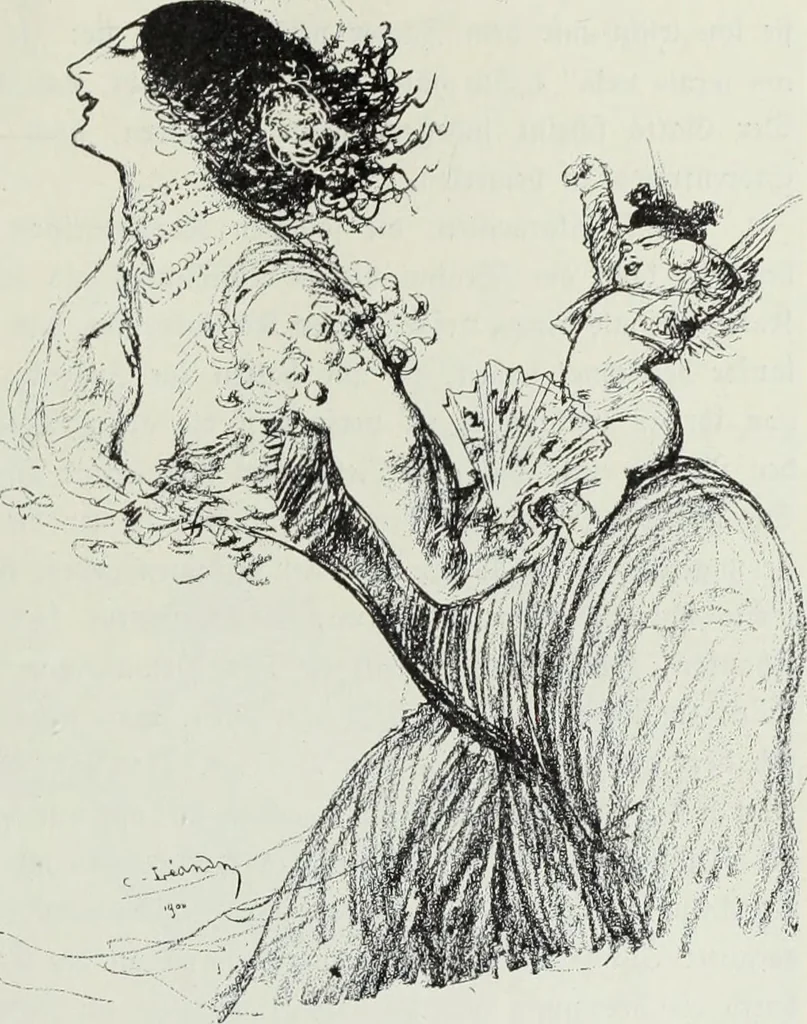 An illustration from Das Weib in der Karikatur Frankreichs : mit 448 Textillustrationen und 72 farbigen Kunstblättern nach seltenen und amüsanten französischen Karikaturen aus allen Zeitepochen, 1907, leaf 117