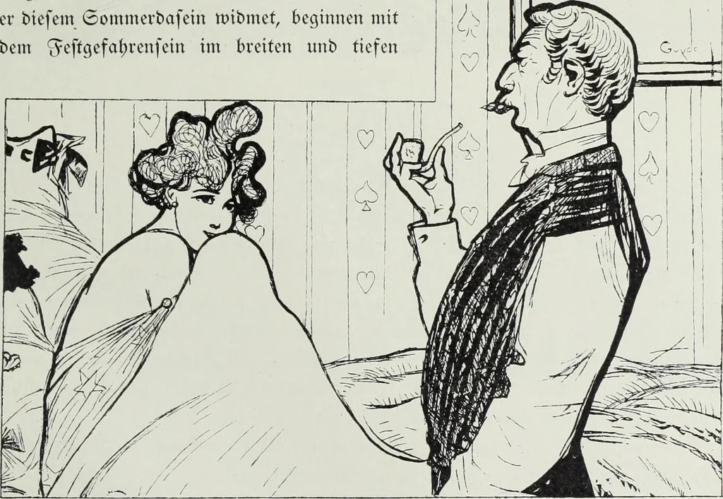 An illustration from Das Weib in der Karikatur Frankreichs : mit 448 Textillustrationen und 72 farbigen Kunstblättern nach seltenen und amüsanten französischen Karikaturen aus allen Zeitepochen, 1907, leaf 121
