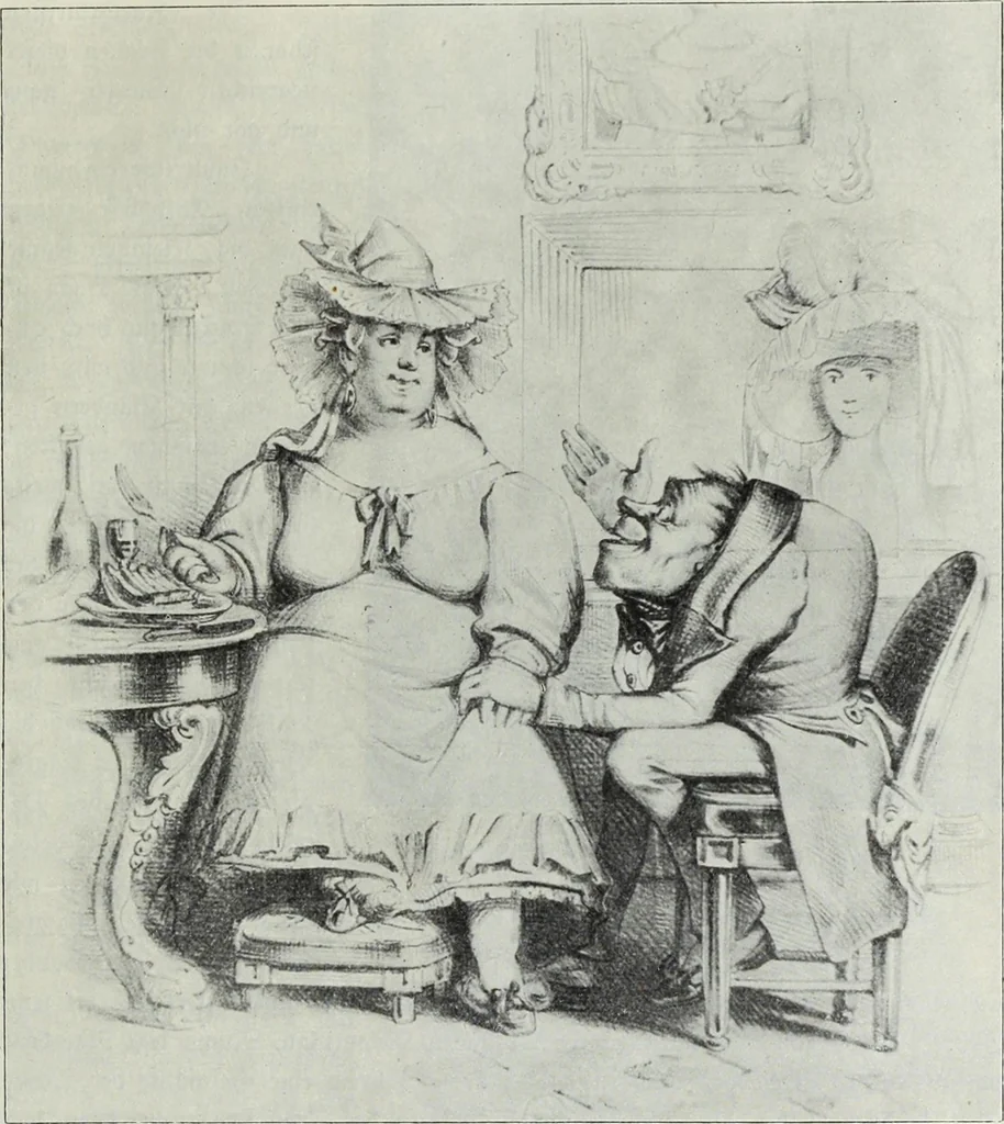 An illustration from Das Weib in der Karikatur Frankreichs : mit 448 Textillustrationen und 72 farbigen Kunstblättern nach seltenen und amüsanten französischen Karikaturen aus allen Zeitepochen, 1907, leaf 137