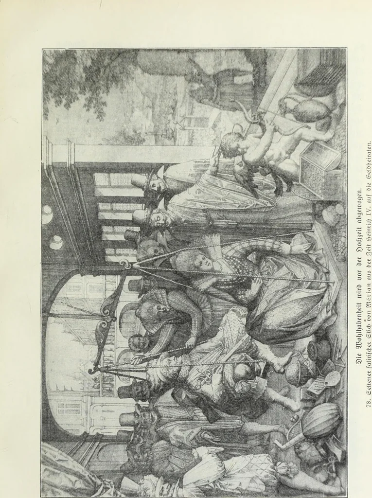 An illustration from Das Weib in der Karikatur Frankreichs : mit 448 Textillustrationen und 72 farbigen Kunstblättern nach seltenen und amüsanten französischen Karikaturen aus allen Zeitepochen, 1907, leaf 141