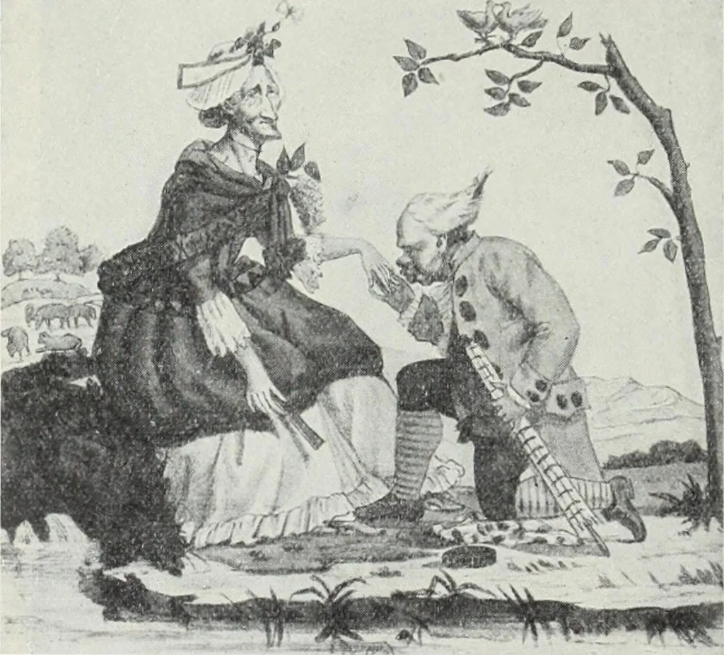 An illustration from Das Weib in der Karikatur Frankreichs : mit 448 Textillustrationen und 72 farbigen Kunstblättern nach seltenen und amüsanten französischen Karikaturen aus allen Zeitepochen, 1907, leaf 142