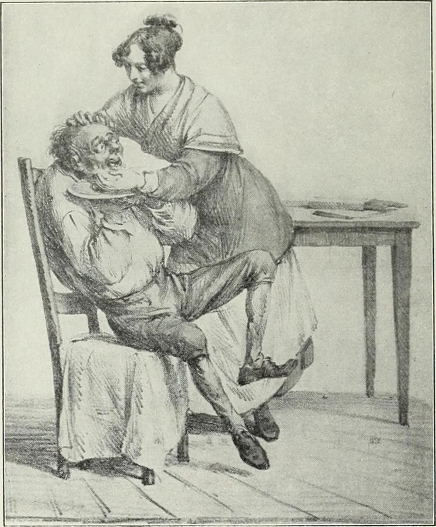 An illustration from Das Weib in der Karikatur Frankreichs : mit 448 Textillustrationen und 72 farbigen Kunstblättern nach seltenen und amüsanten französischen Karikaturen aus allen Zeitepochen, 1907, leaf 150