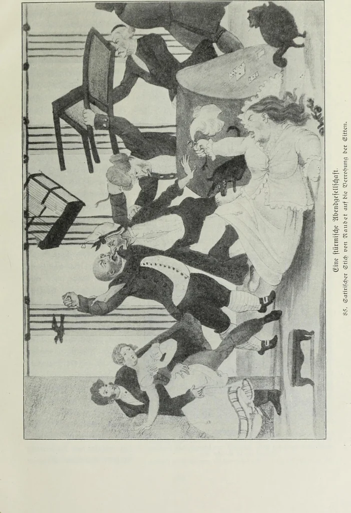 An illustration from Das Weib in der Karikatur Frankreichs : mit 448 Textillustrationen und 72 farbigen Kunstblättern nach seltenen und amüsanten französischen Karikaturen aus allen Zeitepochen, 1907, leaf 153