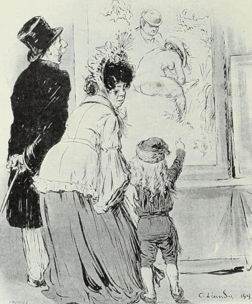 An illustration from Das Weib in der Karikatur Frankreichs : mit 448 Textillustrationen und 72 farbigen Kunstblättern nach seltenen und amüsanten französischen Karikaturen aus allen Zeitepochen, 1907, leaf 156