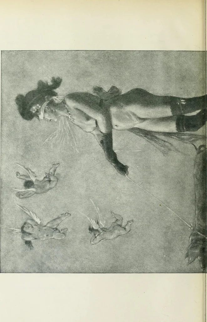 An illustration from Das Weib in der Karikatur Frankreichs : mit 448 Textillustrationen und 72 farbigen Kunstblättern nach seltenen und amüsanten französischen Karikaturen aus allen Zeitepochen, 1907, leaf 158
