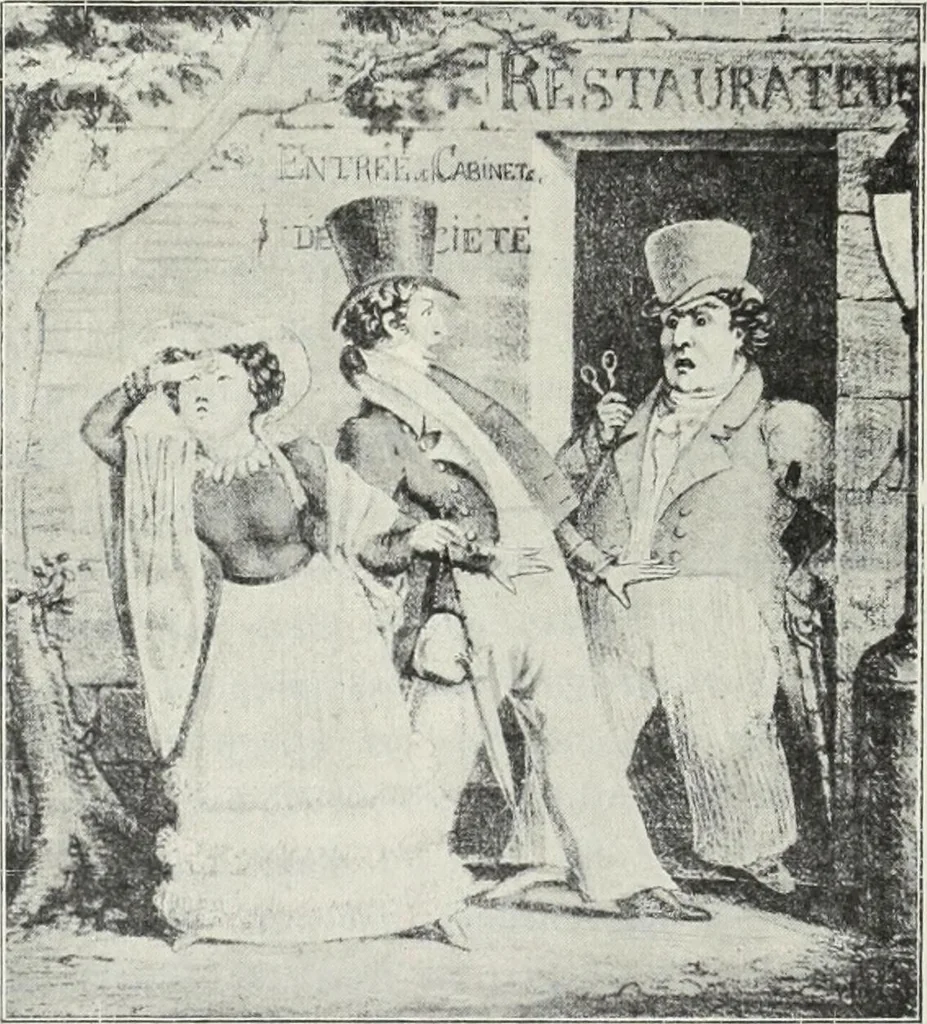 An illustration from Das Weib in der Karikatur Frankreichs : mit 448 Textillustrationen und 72 farbigen Kunstblättern nach seltenen und amüsanten französischen Karikaturen aus allen Zeitepochen, 1907, leaf 162