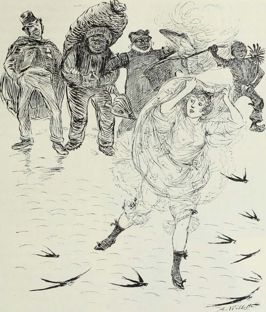 An illustration from Das Weib in der Karikatur Frankreichs : mit 448 Textillustrationen und 72 farbigen Kunstblättern nach seltenen und amüsanten französischen Karikaturen aus allen Zeitepochen, 1907, leaf 173