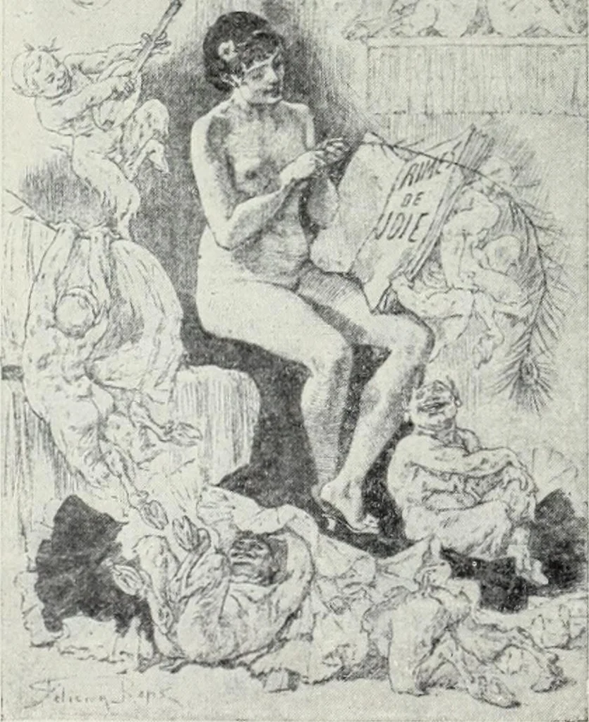An illustration from Das Weib in der Karikatur Frankreichs : mit 448 Textillustrationen und 72 farbigen Kunstblättern nach seltenen und amüsanten französischen Karikaturen aus allen Zeitepochen, 1907, leaf 178