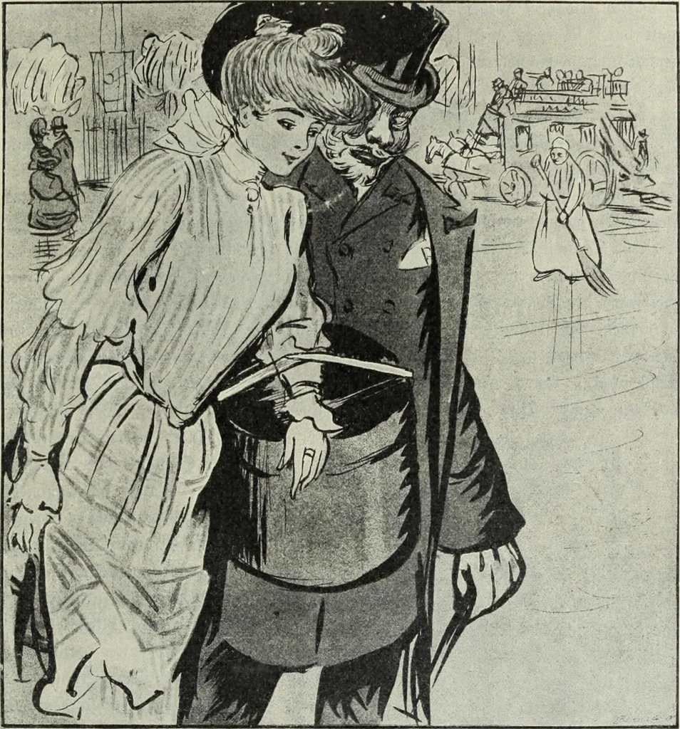 An illustration from Das Weib in der Karikatur Frankreichs : mit 448 Textillustrationen und 72 farbigen Kunstblättern nach seltenen und amüsanten französischen Karikaturen aus allen Zeitepochen, 1907, leaf 185