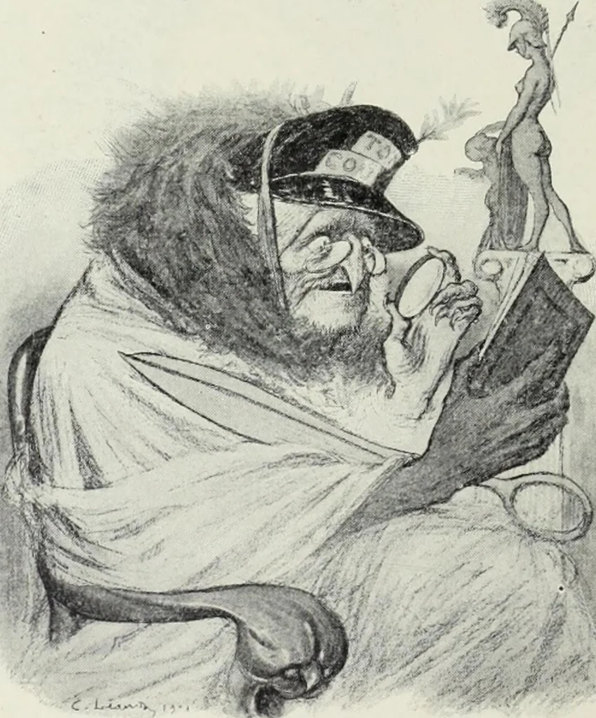 An illustration from Das Weib in der Karikatur Frankreichs : mit 448 Textillustrationen und 72 farbigen Kunstblättern nach seltenen und amüsanten französischen Karikaturen aus allen Zeitepochen, 1907, leaf 202