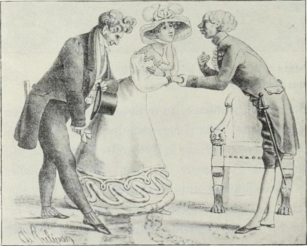 An illustration from Das Weib in der Karikatur Frankreichs : mit 448 Textillustrationen und 72 farbigen Kunstblättern nach seltenen und amüsanten französischen Karikaturen aus allen Zeitepochen, 1907, leaf 220
