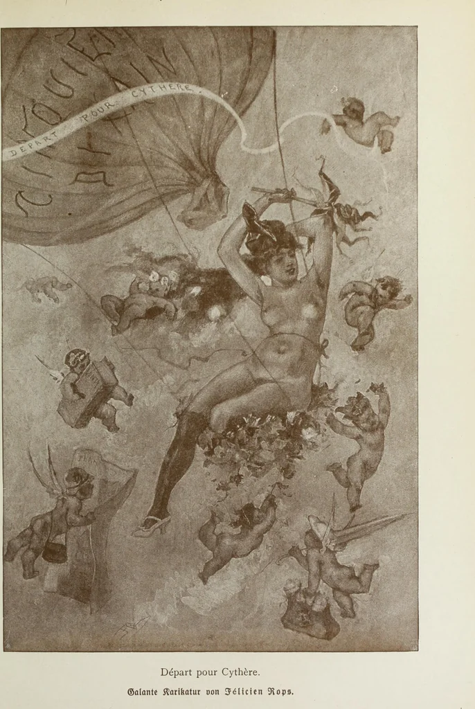An illustration from Das Weib in der Karikatur Frankreichs : mit 448 Textillustrationen und 72 farbigen Kunstblättern nach seltenen und amüsanten französischen Karikaturen aus allen Zeitepochen, 1907, leaf 223