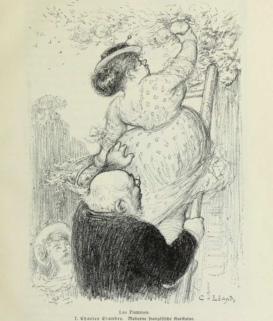 An illustration from Das Weib in der Karikatur Frankreichs : mit 448 Textillustrationen und 72 farbigen Kunstblättern nach seltenen und amüsanten französischen Karikaturen aus allen Zeitepochen, 1907, leaf 23
