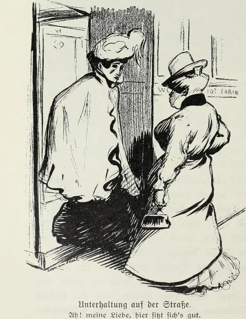 An illustration from Das Weib in der Karikatur Frankreichs : mit 448 Textillustrationen und 72 farbigen Kunstblättern nach seltenen und amüsanten französischen Karikaturen aus allen Zeitepochen, 1907, leaf 234