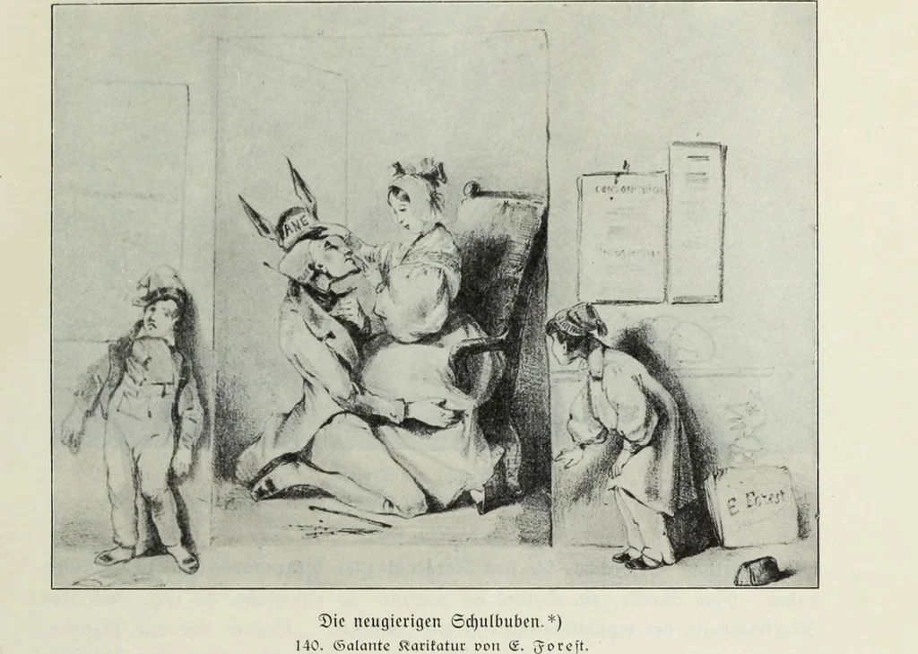 An illustration from Das Weib in der Karikatur Frankreichs : mit 448 Textillustrationen und 72 farbigen Kunstblättern nach seltenen und amüsanten französischen Karikaturen aus allen Zeitepochen, 1907, leaf 237