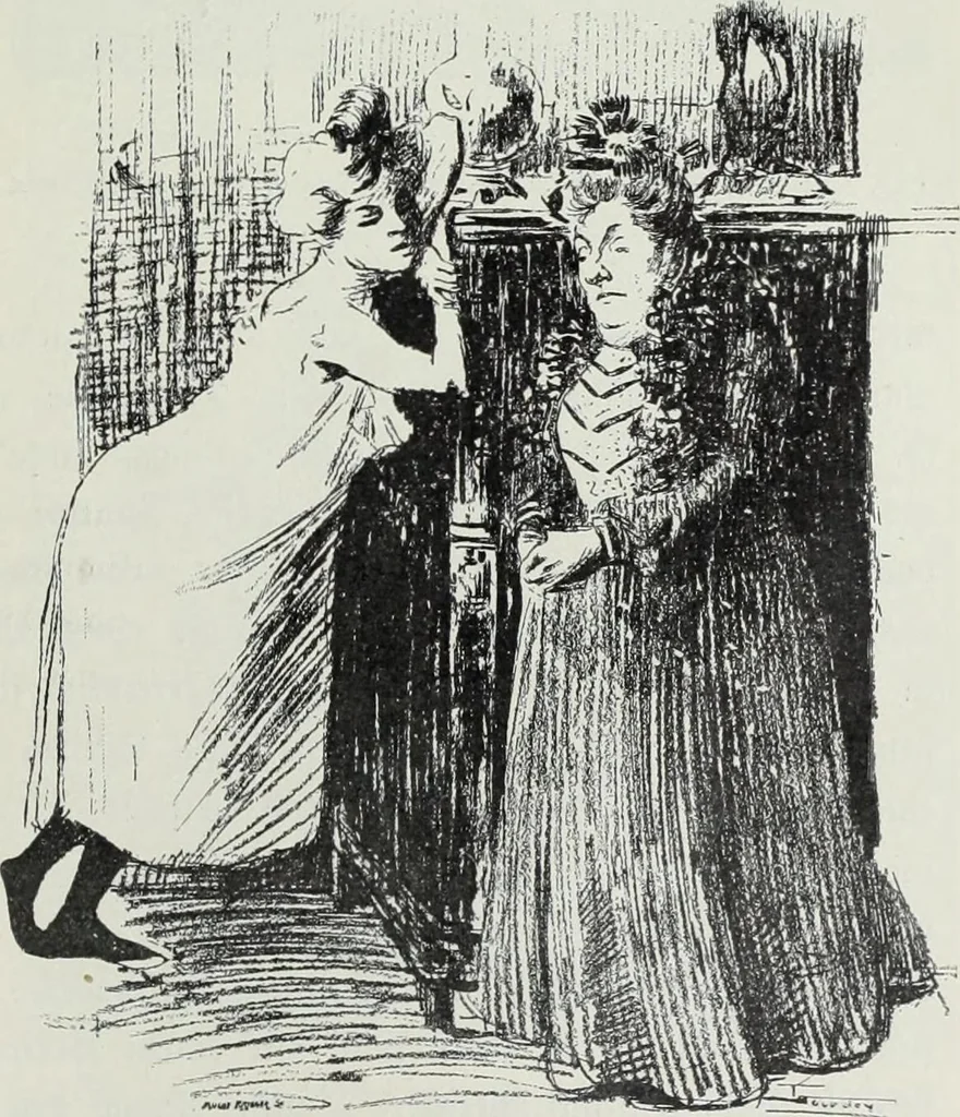An illustration from Das Weib in der Karikatur Frankreichs : mit 448 Textillustrationen und 72 farbigen Kunstblättern nach seltenen und amüsanten französischen Karikaturen aus allen Zeitepochen, 1907, leaf 243