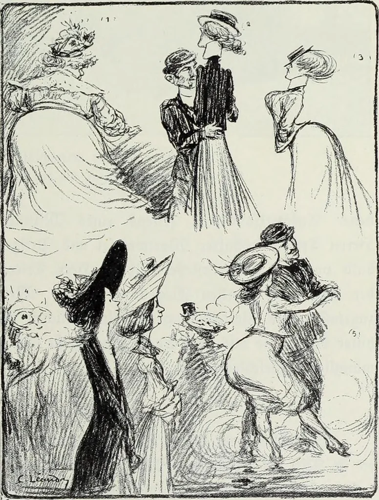 An illustration from Das Weib in der Karikatur Frankreichs : mit 448 Textillustrationen und 72 farbigen Kunstblättern nach seltenen und amüsanten französischen Karikaturen aus allen Zeitepochen, 1907, leaf 261