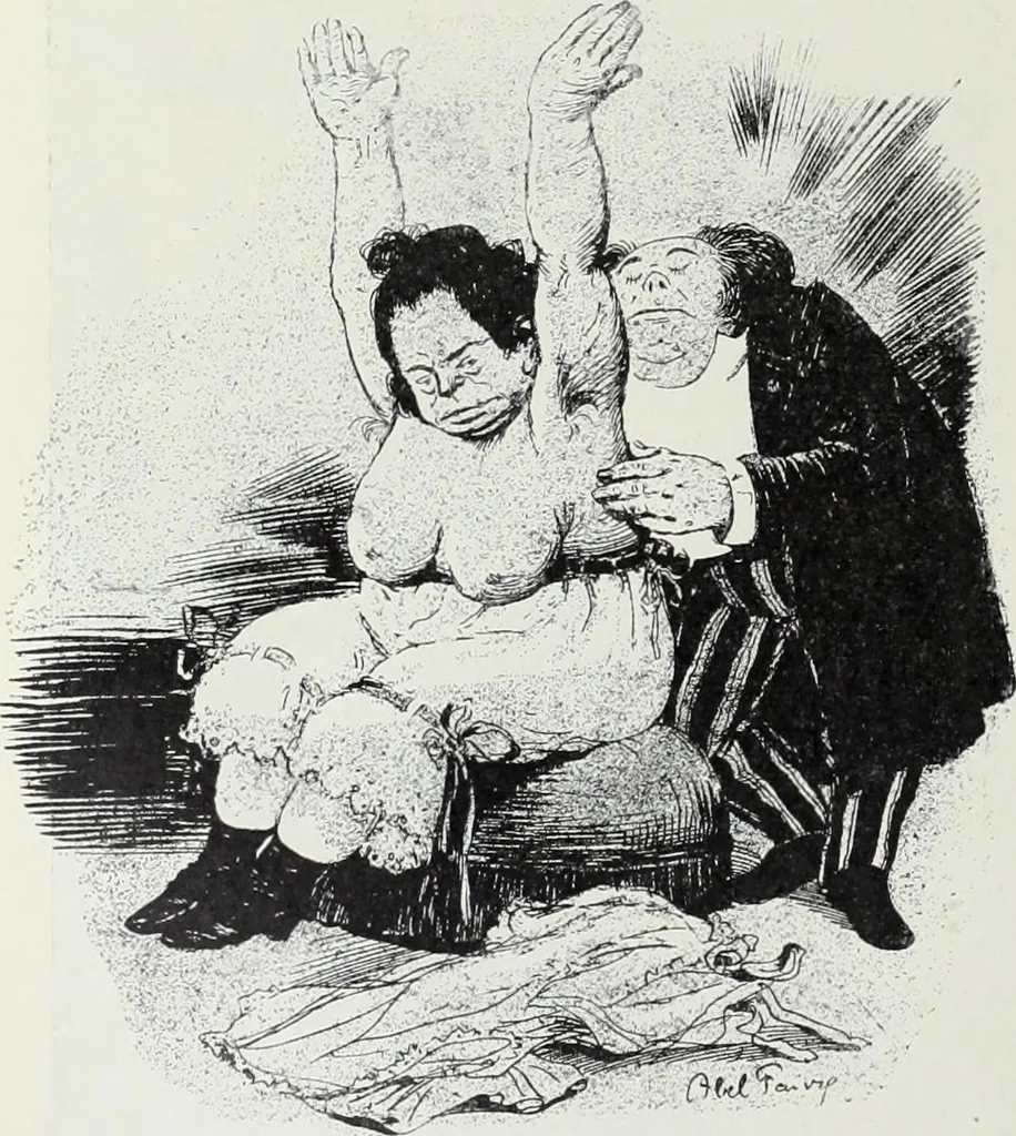 An illustration from Das Weib in der Karikatur Frankreichs : mit 448 Textillustrationen und 72 farbigen Kunstblättern nach seltenen und amüsanten französischen Karikaturen aus allen Zeitepochen, 1907, leaf 268