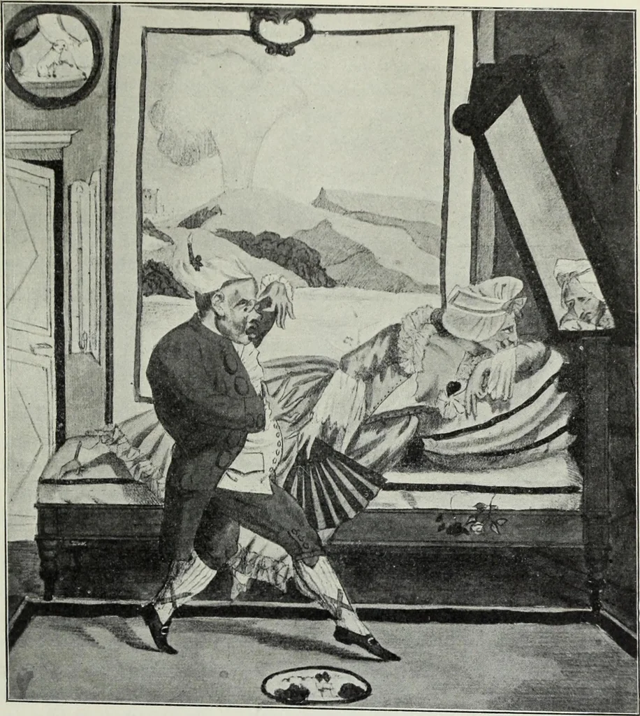 An illustration from Das Weib in der Karikatur Frankreichs : mit 448 Textillustrationen und 72 farbigen Kunstblättern nach seltenen und amüsanten französischen Karikaturen aus allen Zeitepochen, 1907, leaf 281