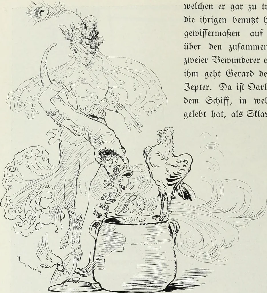 An illustration from Das Weib in der Karikatur Frankreichs : mit 448 Textillustrationen und 72 farbigen Kunstblättern nach seltenen und amüsanten französischen Karikaturen aus allen Zeitepochen, 1907, leaf 282