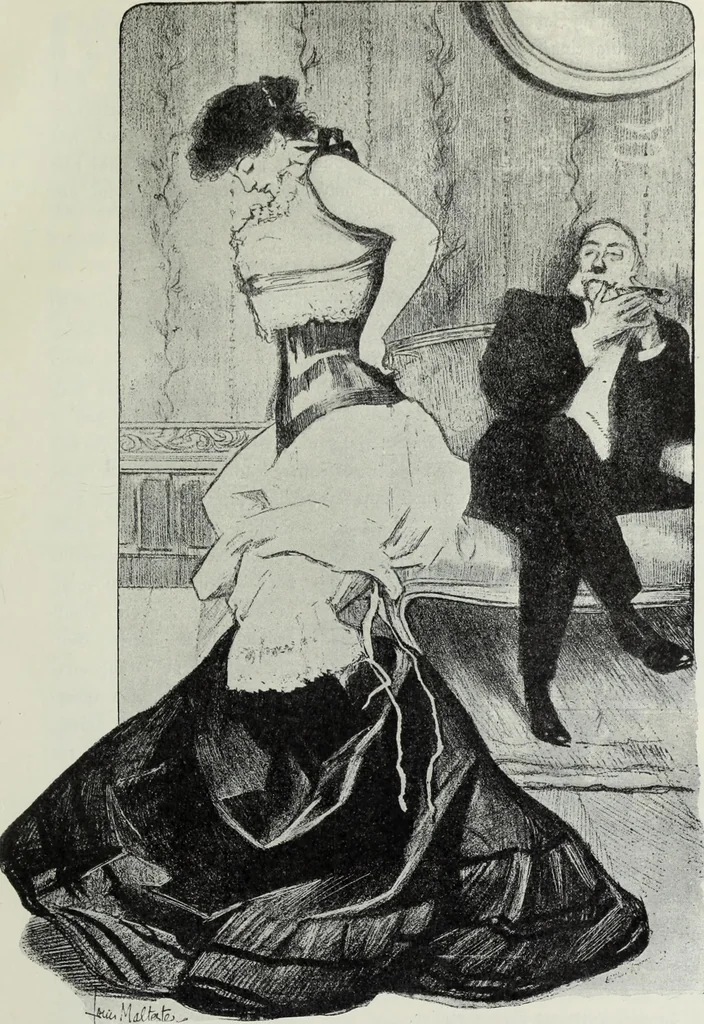 An illustration from Das Weib in der Karikatur Frankreichs : mit 448 Textillustrationen und 72 farbigen Kunstblättern nach seltenen und amüsanten französischen Karikaturen aus allen Zeitepochen, 1907, leaf 295