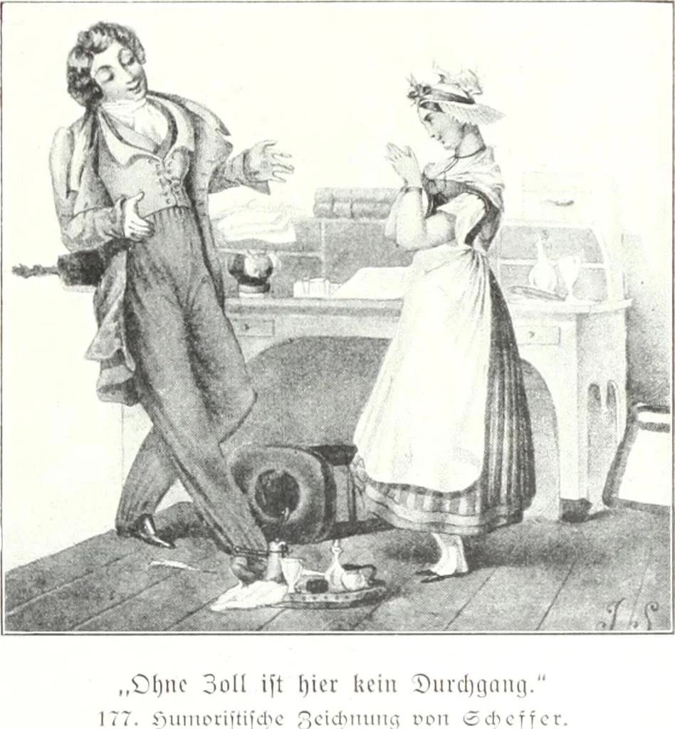An illustration from Das Weib in der Karikatur Frankreichs : mit 448 Textillustrationen und 72 farbigen Kunstblättern nach seltenen und amüsanten französischen Karikaturen aus allen Zeitepochen, 1907, leaf 297