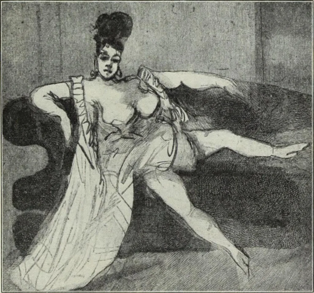 An illustration from Das Weib in der Karikatur Frankreichs : mit 448 Textillustrationen und 72 farbigen Kunstblättern nach seltenen und amüsanten französischen Karikaturen aus allen Zeitepochen, 1907, leaf 315