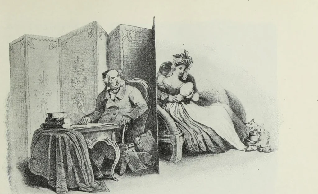 An illustration from Das Weib in der Karikatur Frankreichs : mit 448 Textillustrationen und 72 farbigen Kunstblättern nach seltenen und amüsanten französischen Karikaturen aus allen Zeitepochen, 1907, leaf 317