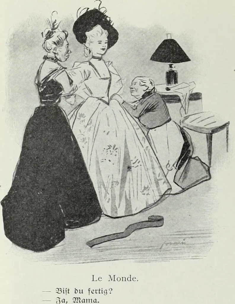 An illustration from Das Weib in der Karikatur Frankreichs : mit 448 Textillustrationen und 72 farbigen Kunstblättern nach seltenen und amüsanten französischen Karikaturen aus allen Zeitepochen, 1907, leaf 320