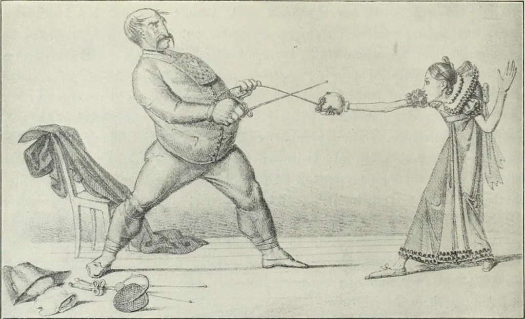 An illustration from Das Weib in der Karikatur Frankreichs : mit 448 Textillustrationen und 72 farbigen Kunstblättern nach seltenen und amüsanten französischen Karikaturen aus allen Zeitepochen, 1907, leaf 322