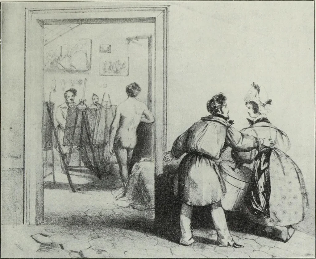 An illustration from Das Weib in der Karikatur Frankreichs : mit 448 Textillustrationen und 72 farbigen Kunstblättern nach seltenen und amüsanten französischen Karikaturen aus allen Zeitepochen, 1907, leaf 327