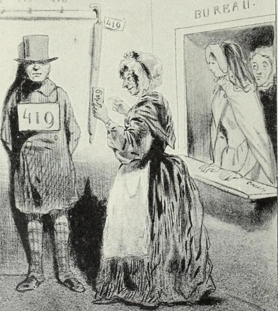 An illustration from Das Weib in der Karikatur Frankreichs : mit 448 Textillustrationen und 72 farbigen Kunstblättern nach seltenen und amüsanten französischen Karikaturen aus allen Zeitepochen, 1907, leaf 340