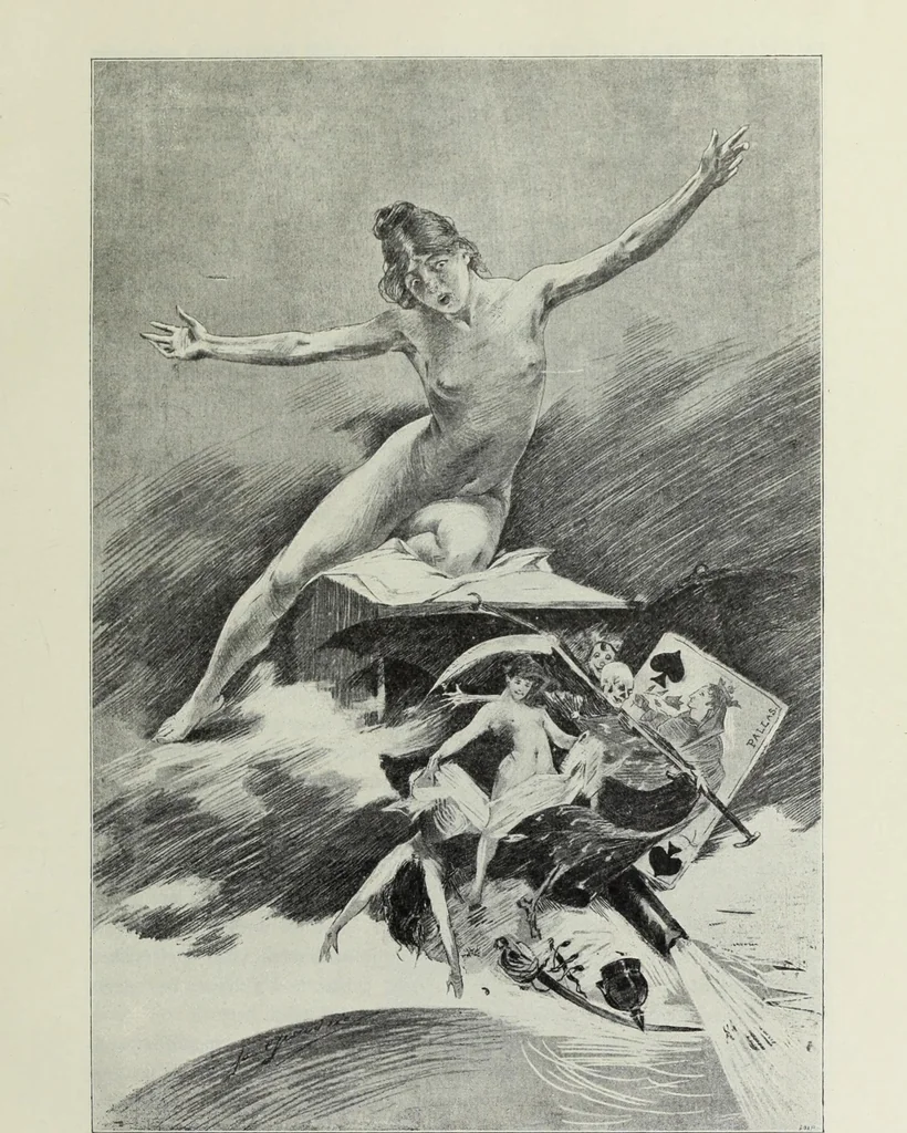 An illustration from Das Weib in der Karikatur Frankreichs : mit 448 Textillustrationen und 72 farbigen Kunstblättern nach seltenen und amüsanten französischen Karikaturen aus allen Zeitepochen, 1907, leaf 341